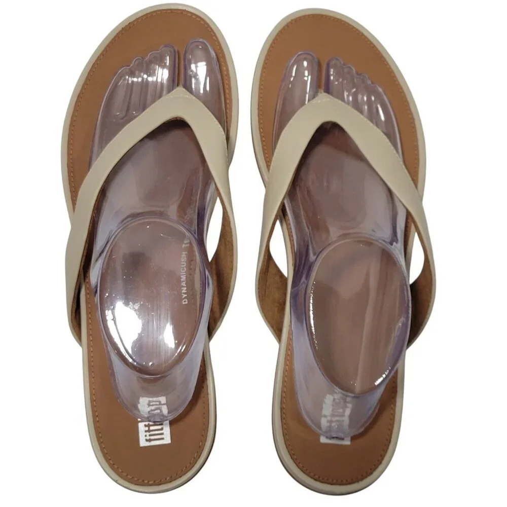 FitFlop Gracie Flip Flop Sandals Women Size 11 Leather Thong Stone Beige Comfort